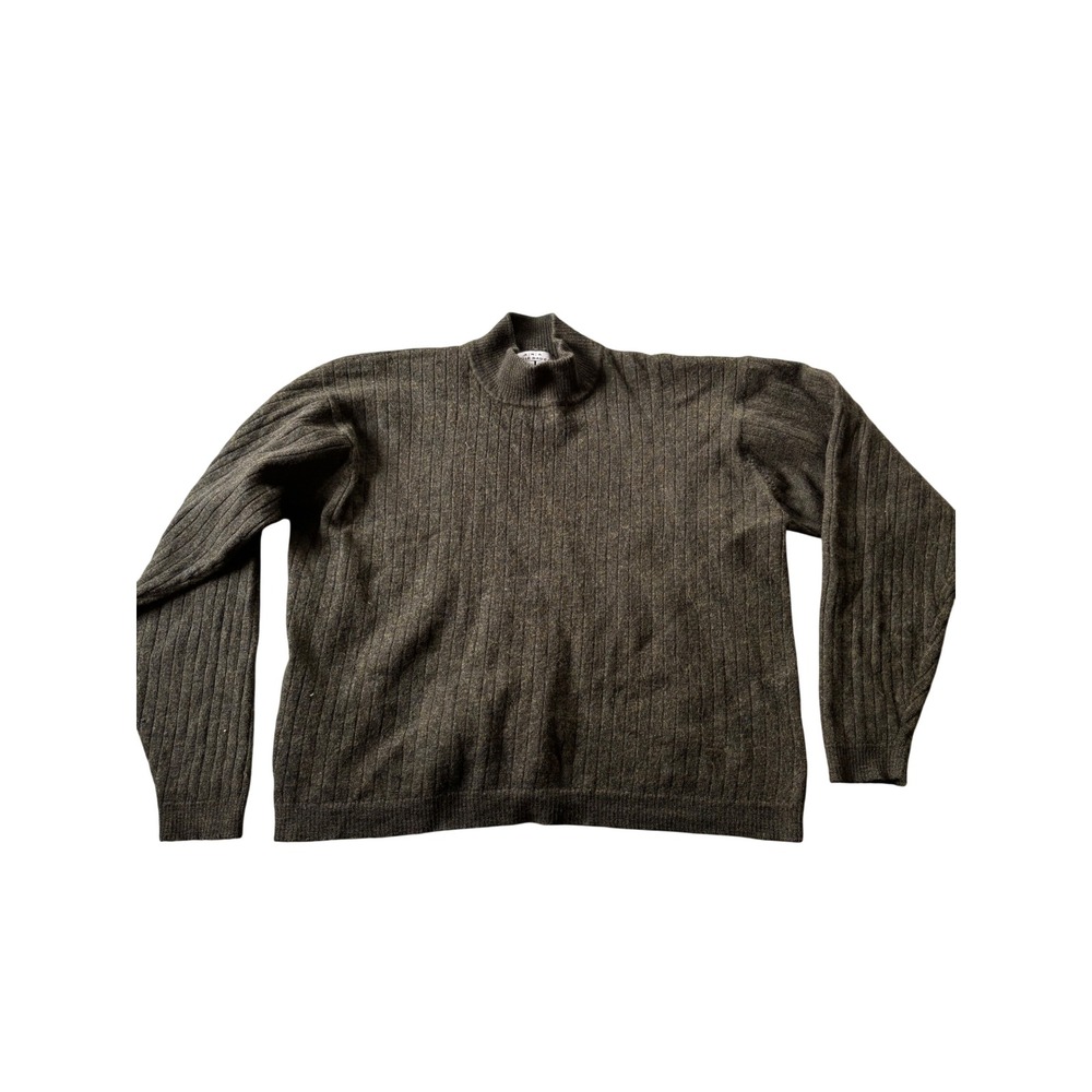 AKA Eddie Bauer Mens Sweater XL Vintage Ribbed Wool Mock Neck Brown